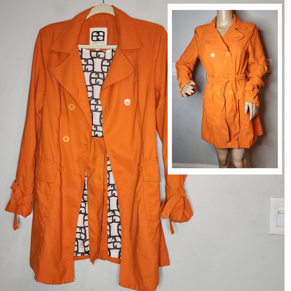 Edward An Orange Double Breasted Belted Trench Coat Size 6